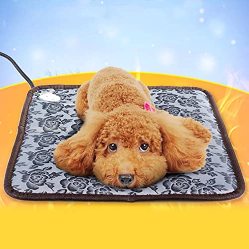 Baoblaze Gatos Perro Mascota Alfombrilla eléctrica con calefacción Manta Cama Interior, Interruptor de Control de Temperatura, Enchufe-UE - Flor 45x45cm