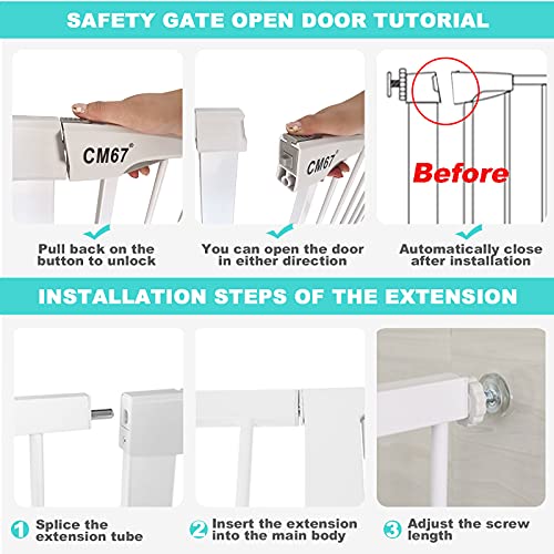 Barrera de Seguridad Extensible Sin Agujeros Barrera Escalera Sistema de Cierre Automtico Dog Puerta Mxima Polivalencia para Nios y Juguetes(103-110cm Blanco)