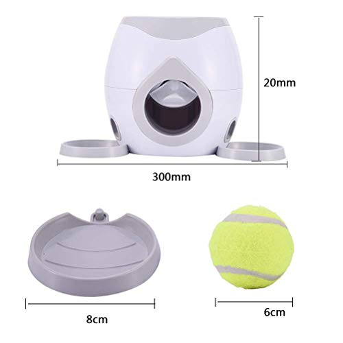 BASOYO Automatic Pet Feeder Fetch Tennis Ball Launcher Interactive Dog Training Toys Interactive Tennis Ball Throwing Machine with 2 Tennis, 1 Feeding Spoon