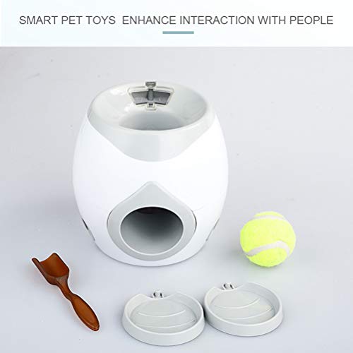 BASOYO Automatic Pet Feeder Fetch Tennis Ball Launcher Interactive Dog Training Toys Interactive Tennis Ball Throwing Machine with 2 Tennis, 1 Feeding Spoon