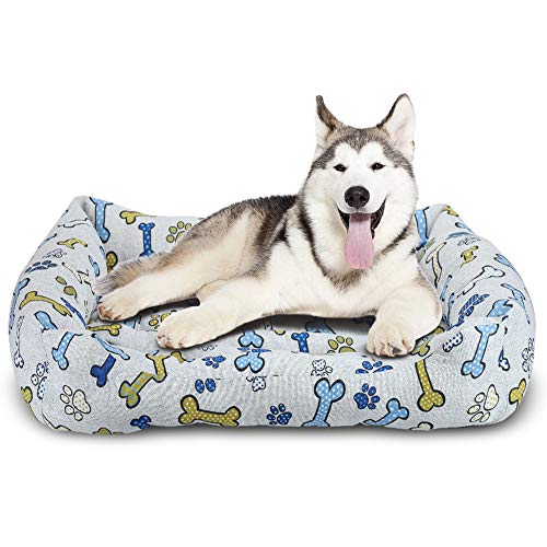 BCASE Cama para Perros, Cama para Mascotas Suave y Cómoda Estilo Cuna, Material 100% Poliéster, 65 x 82 CM, con Diseño de Huesos, En Color Blanco.