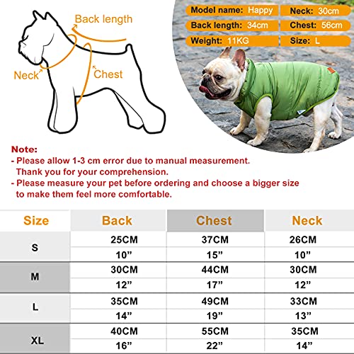 BCASE, Chaleco para Mascota, Ropa de Invierno Cálida y Resistente al Frío, Interior con Forro Acolchado, Ropa para Gato, Ropa para Perro, Color Verde. Tallas S, M, L y XL