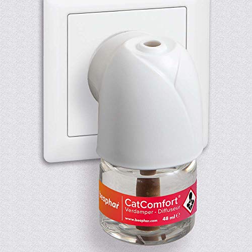 Beaphar – Catcomfort – Difusor eléctrico de feromonas para Gatos – Reduce el estrés y los Problemas de Comportamiento sin dependencia ni somnolencia – 1 Toma y 1 Recarga de 48 ml