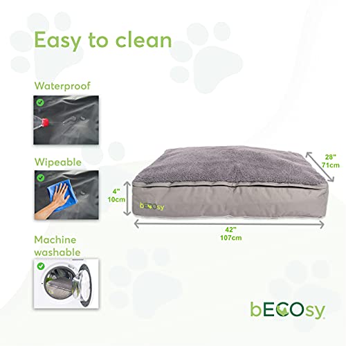 BECOsy® - Cama para mascotas 100% vegana, 100% látex natural, color gris, duradera, suave y acogedora, impermeable y lavable a máquina, mantiene su forma, ortopédica (grande - 42 pulgadas)