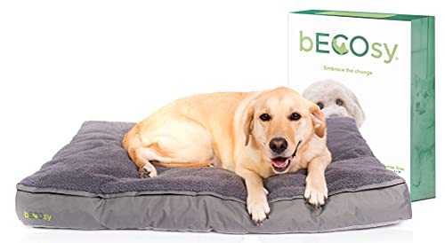 BECOsy® - Cama para mascotas 100% vegana, 100% látex natural, color gris, duradera, suave y acogedora, impermeable y lavable a máquina, mantiene su forma, ortopédica (grande - 42 pulgadas)