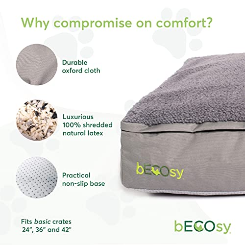 BECOsy® - Cama para mascotas 100% vegana, 100% látex natural, color gris, duradera, suave y acogedora, impermeable y lavable a máquina, mantiene su forma, ortopédica (grande - 42 pulgadas)