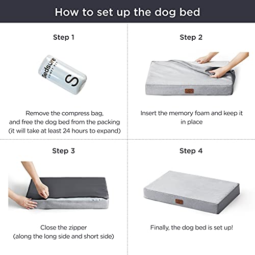 Bedsure Cama Perro Pequeño Ortopedica - Colchoneta Perro con Espuma Viscoelastica, Colchon Perro Lavable, Dog Bed con Revestimiento Impermeable y Funda Desenfundable, Gris Claro, M, 74x46x8cm