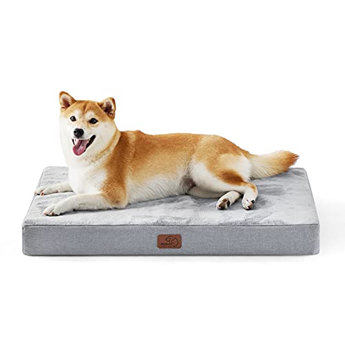 Bedsure Cama Perro Pequeño Ortopedica - Colchoneta Perro con Espuma Viscoelastica, Colchon Perro Lavable, Dog Bed con Revestimiento Impermeable y Funda Desenfundable, Gris Claro, M, 74x46x8cm