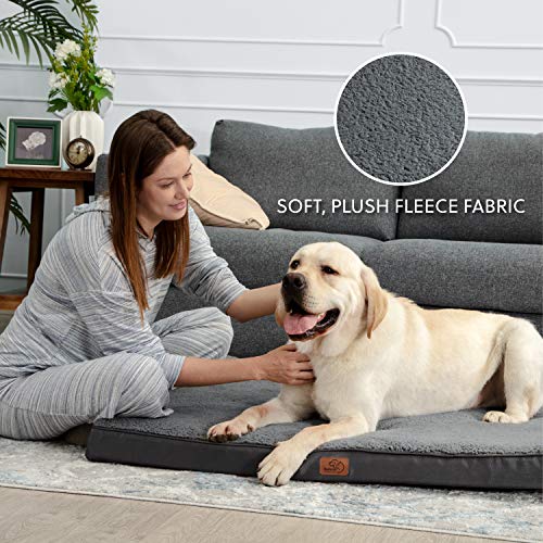 Bedsure Cama Perro Pequeño Ortopédica - Colchoneta Perro Lavable M, Desenfundable con Espuma De Caja De Huevos, 76x50x7.6 cm, Gris