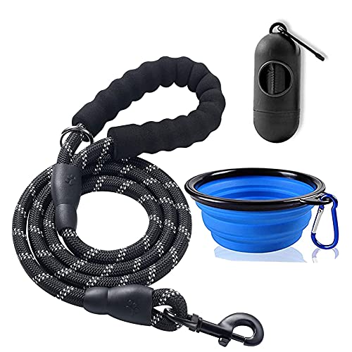 Befol Correa Perro con 1,5 m Extensibles Cuero Nylon Larga Reflectante Cuerda + Bolsas Caca Perro + Cuenco bebedero plegable Adecuado para Perros Grande Medianos y Pequeño