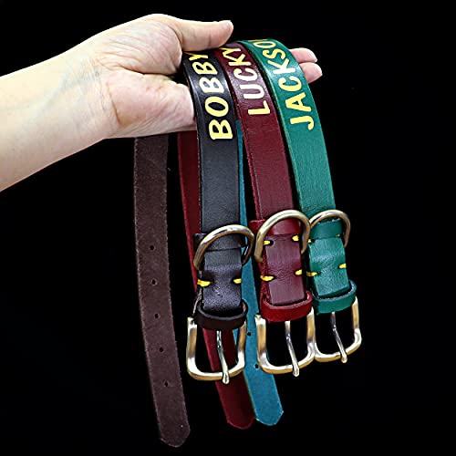 Beirui Collar de cuero suave para perro personalizado nombre y número de teléfono para perros pequeños, medianos y grandes, elegante collar de perro con nombre para niña niño perro(rojo oscuro, L)