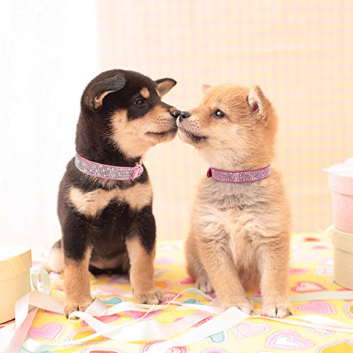 Beirui Collar de perro con diamantes de imitación con cristales brillantes, collar de cuero de gamuza suave para cachorros pequeños y medianos de perro, lindo collar tachonado diamantes(rosa, S)