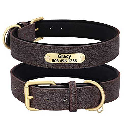 Beirui Collar personalizado de cuero para perros,Collar de perro de cuero multicolor para perros de niña,Collar de perro acolchado suave para perros pequeños medianos grandes que caminan (Marrón,S)