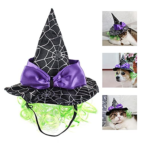 Beito Mascota Halloween Sombrero Mascota Disfraz de Halloween Halloween Mascota Sombrero Perro Bruja Sombreros Cachorro araña Web Cosplay Traje Gorra para Fotos Accesorios de Disfraz de Mascotas