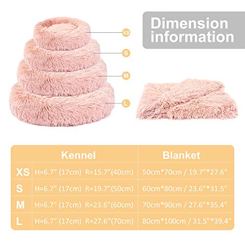 Belababy Bundle Savings – La cama original para perro de peluche calmante en tamaño pequeño de 36 x 36 pulgadas y manta para mascotas en 40 x 48 pulgadas, color rosa