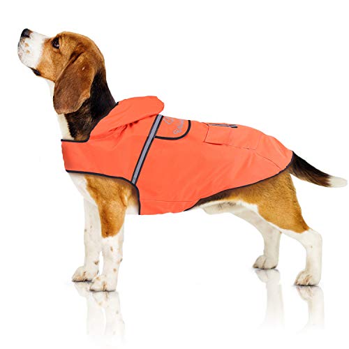 Bella & Balu Chubasquero de perro - Impermeable para mascotas con capucha y reflectores para proteger a su perro en paseos largos del frío, la lluvia o la nieve en épocas frías.(M | NARANJA)