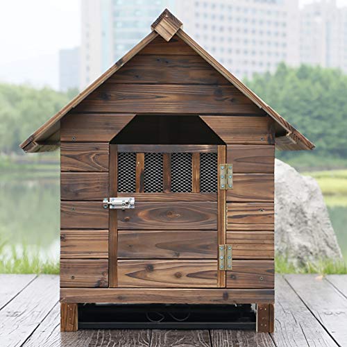 Belleashy Perrera al Aire Libre Al Aire Libre for Perro con La Puerta - El Tiempo Impermeable al Aire Libre casa del Animal doméstico de Madera casa de Perro casa con tejado Pet Dog House para Perro