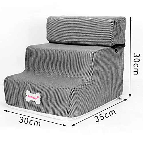 Benoon Escalera Perro Pequeño Gatos Mascota 3 Escalones Rampa Antideslizante Extraíble Escalera De Cama Desmontable para Escalar Gris