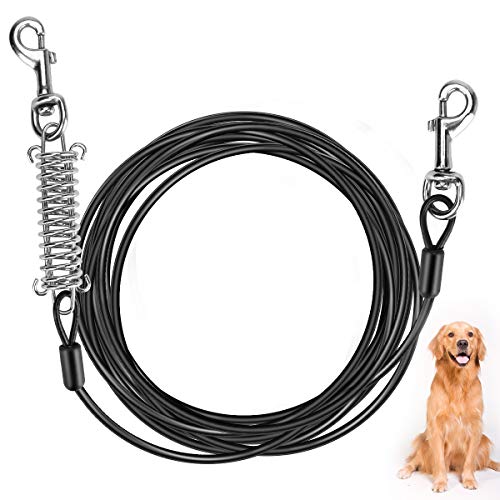 Bestcool Amarre para Mascotas, Cordón para Mascotas de Dos Cabezas, Correa para Cachorros, Cadena de Metal, Cordón de Acero Negro, Cordón Giratorio para Exteriores(6m)