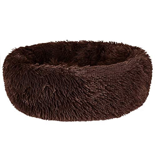 Bestdon Cama para mascotas para gatos y perros, redonda de peluche, cama para perros y gatos, en forma de Doughnut, marrón oscuro, 40 cm