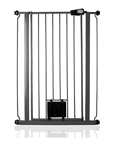 Bettacare Puerta de Puerta con Cerradura para Gato con Solapa de presión, 75 cm - 148,7 cm, Puerta para Escalera y Puerta para Mascotas (75 cm - 84 cm, Gris Pizarra)