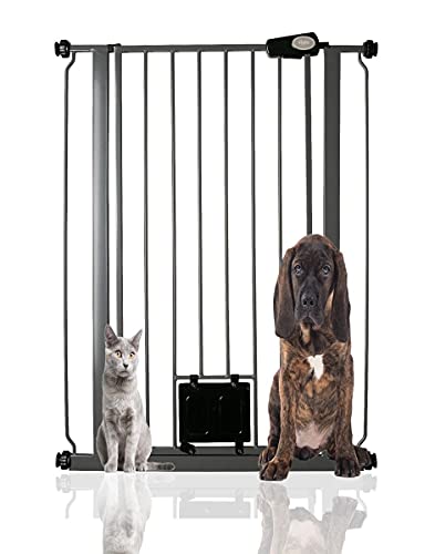 Bettacare Puerta de Puerta con Cerradura para Gato con Solapa de presión, 75 cm - 148,7 cm, Puerta para Escalera y Puerta para Mascotas (75 cm - 84 cm, Gris Pizarra)