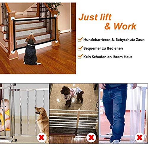 Bibykivn Puerta Mágica para Perro,Puerta Mágica para Mascotas o Bebés Barrera Seguridad Perros,Portón Portátil y Plegable Magic Gate Dog,para en Escaleras en Interiores y Exteriores (S 110x70CM)