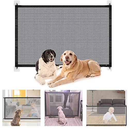 Bibykivn Puerta Mágica para Perro,Puerta Mágica para Mascotas o Bebés Barrera Seguridad Perros,Portón Portátil y Plegable Magic Gate Dog,para en Escaleras en Interiores y Exteriores (S 110x70CM)