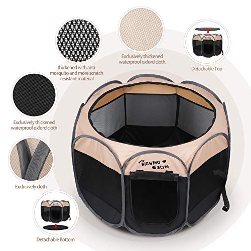 BIGWING Style Parque para Perros,Parque Mascota de Juego Entrenamiento Dormitorio Perro Gato Conejo Octágono Plegable Durable,125x125x58CM,Beige