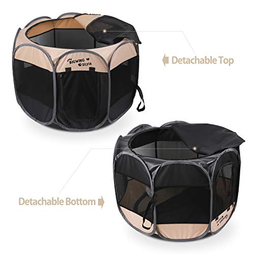 BIGWING Style Parque para Perros,Parque Mascota de Juego Entrenamiento Dormitorio Perro Gato Conejo Octágono Plegable Durable,125x125x58CM,Beige