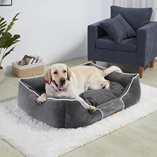 BingoPaw Cama Antiestres Perro,Cama Perros Medianos Cama para Perros Viscoelastica Cama de Perro Desenfundable Cama Perros Impermeable Lavable con Cojín Suave Cómodo Color Gris (L) 78X62 x 20cm