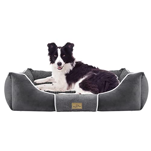 BingoPaw Cama Antiestres Perro,Cama Perros Medianos Cama para Perros Viscoelastica Cama de Perro Desenfundable Cama Perros Impermeable Lavable con Cojín Suave Cómodo Color Gris (L) 78X62 x 20cm