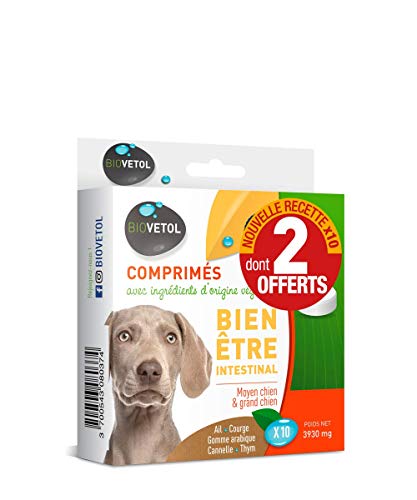 Biovetol - OFERTA ESPECIAL - Comprimidos de bienestar intestinal para perros medio/grande - x10 de los cuales 2 están incluidos.