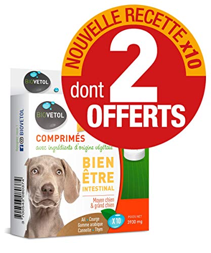 Biovetol - OFERTA ESPECIAL - Comprimidos de bienestar intestinal para perros medio/grande - x10 de los cuales 2 están incluidos.