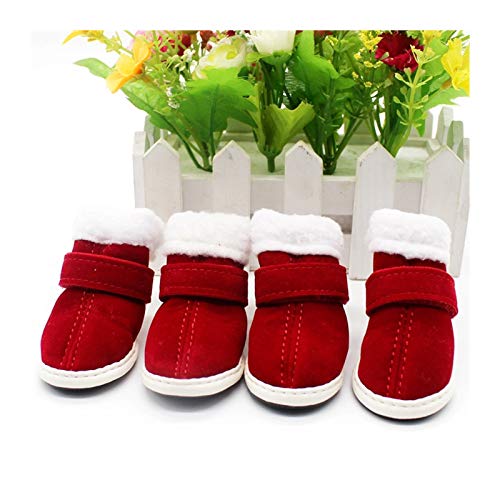 BKPPBi1lkin Botas para Perros, Zapatillas de deporte de los zapatos de piel de ciervo de invierno for perros perrito rojo Protección Chihuahua Botas perros pequeños Soft antideslizantes Protección d