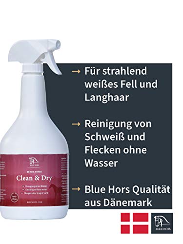 Blue Hors Clean & Dry – para pelo blanco brillante y largo, limpieza de sudor y manchas sin agua, champú seco, perfecto para parches y moho, cuidado de caballos.