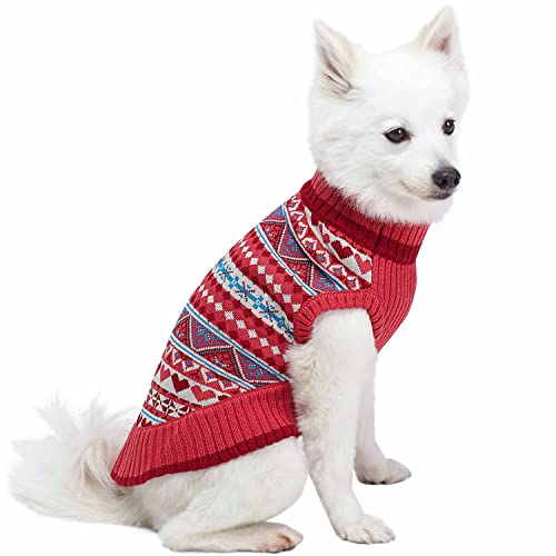 Blueberry Pet Holiday Charm Fair Isle Style Sugar Coral Pullover Dog Jumper, Back Length 25cm, Pack of 1 Clothes for Dogs