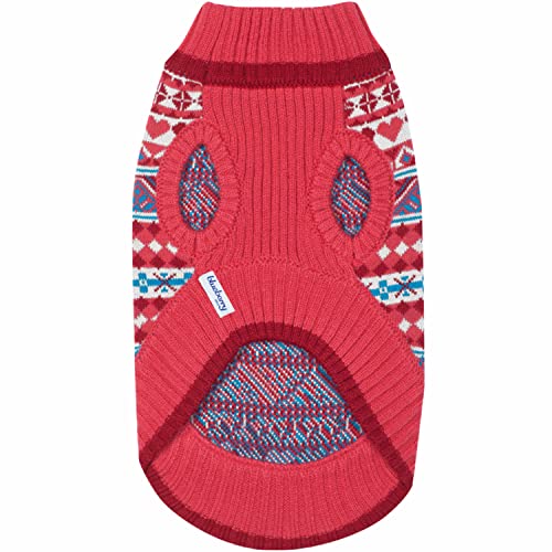 Blueberry Pet Holiday Charm Fair Isle Style Sugar Coral Pullover Dog Jumper, Back Length 25cm, Pack of 1 Clothes for Dogs