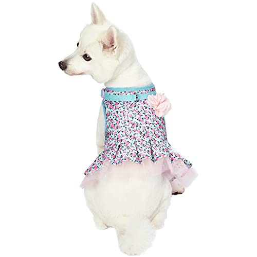 Blueberry Pet Spring Made Well Lindo vestido con estampado floral para perro, arnés en azul claro, circunferencia del pecho 48,5 cm-53,5 cm, cuello 39 cm-44 cm, pequeño, arnés ajustable para perros