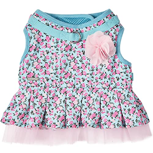 Blueberry Pet Spring Made Well Lindo vestido con estampado floral para perro, arnés en azul claro, circunferencia del pecho 48,5 cm-53,5 cm, cuello 39 cm-44 cm, pequeño, arnés ajustable para perros