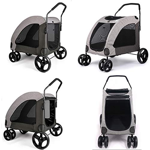 BNMY Pet Carrito De Cuatro Ruedas Trolley para Perros Carritos De Gatos Plegables para Perros Grandes Medianos Salientes, Carga Dentro De 55 Kg,Gris