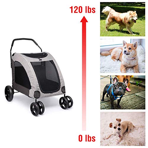 BNMY Pet Carrito De Cuatro Ruedas Trolley para Perros Carritos De Gatos Plegables para Perros Grandes Medianos Salientes, Carga Dentro De 55 Kg,Gris