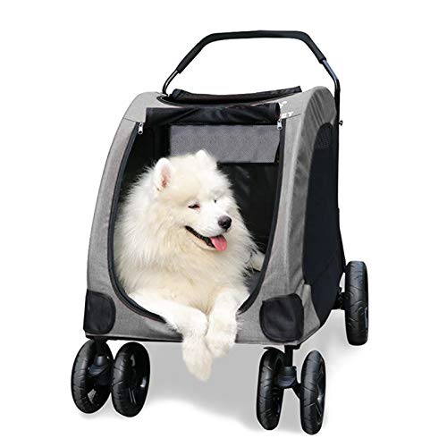 BNMY Pet Carrito De Cuatro Ruedas Trolley para Perros Carritos De Gatos Plegables para Perros Grandes Medianos Salientes, Carga Dentro De 55 Kg,Gris