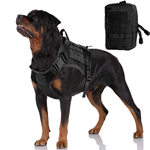 Bociks Pettorina tattica Media e Grande per cani, Gilet Militare per cani con maniglie, Gilet MOLLE per cani da pattuglia da lavoro, imbracatura per cani regolabile e Borsa Molle(Nero-XL)