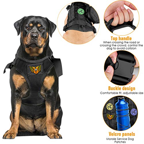 Bociks Pettorina tattica Media e Grande per cani, Gilet Militare per cani con maniglie, Gilet MOLLE per cani da pattuglia da lavoro, imbracatura per cani regolabile e Borsa Molle(Nero-XL)