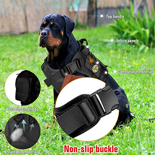 Bociks Pettorina tattica Media e Grande per cani, Gilet Militare per cani con maniglie, Gilet MOLLE per cani da pattuglia da lavoro, imbracatura per cani regolabile e Borsa Molle(Nero-XL)