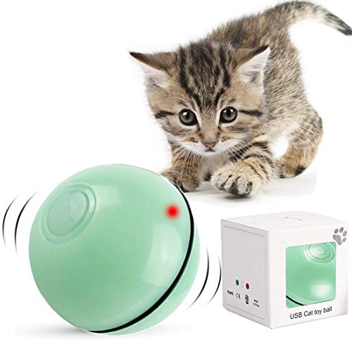 Bola de Gato, Juguetes para Gatos Pelotas, Carga USB Bola Giratoria Automática, Bola Eléctrica de 360 Grados Juguete Interactivo con luz LED para Ejercicio Animal Doméstico Gatos y Perros (Verde)