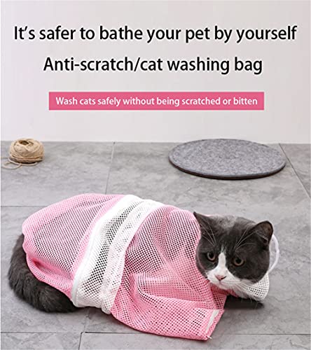 Bolsa de Baño Gatos, Peluqueria para Mascotas Malla ara Ducha, Limpieza Orejas Corte Ajustable Sujeción Multifuncional Evitar Morder y Rascarse Unas Alimentacion Medicamentos Ducha Aseo Lavado