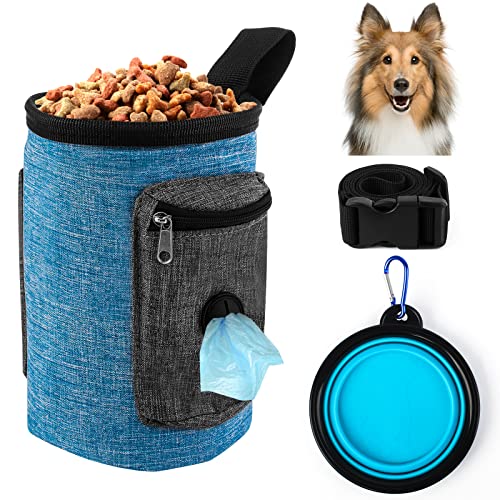 Bolsa de Golosina para Perros, Bolsa Premio Perro, Bolsa de Entrenamiento para Perro, Bolsa Merienda Portátil con Cuenco de Silicona y Cinturón Ajustable Adecuado para Pasear a tu Perro al Aire Libre