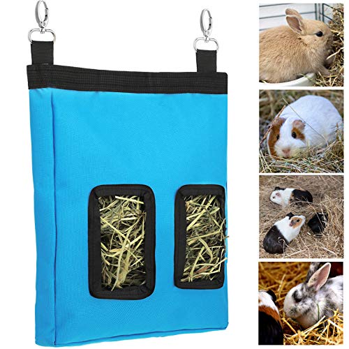 Bolsa de Heno de Conejo Bolsa de Alimentación de Animales Pequeños Bolsa Alimentador de Conejillo de Indias Saco de Heno Colgante para Animales Pequeños Chinchilla Hámsteres (Azul)